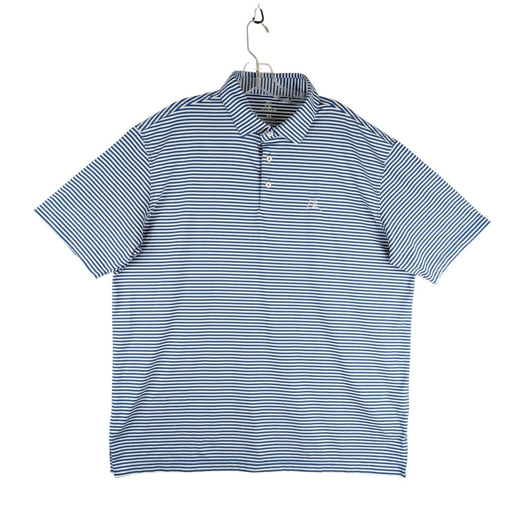 Rhoback Polo Shirt Mens XL Blue White Striped Performance Short Sleeve Golf